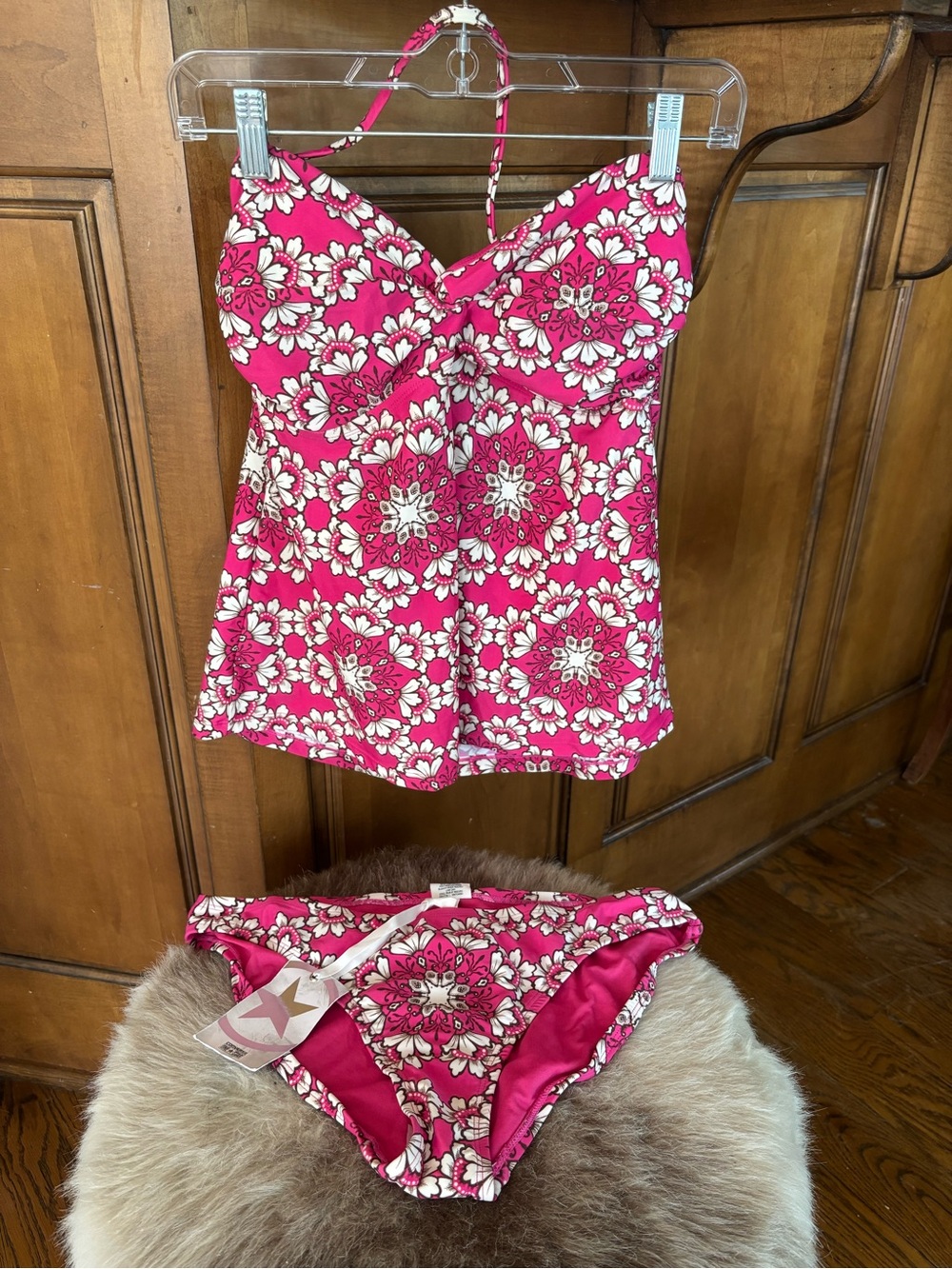 Converse Pink & White Floral Bandeau Tankini Set